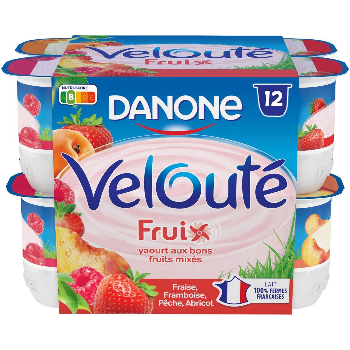 Danone - VELOUTE FRUIX - Yaourt aux fruits brassés fraise framboise pêche abricot 12x125g