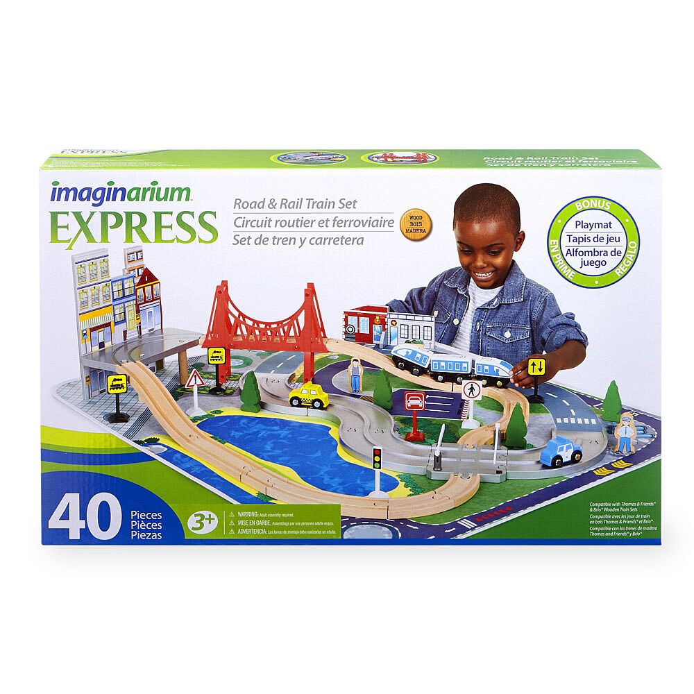 Universe Of Imagination Express - circuit routier et ferroviaire - 40 pièces - bois