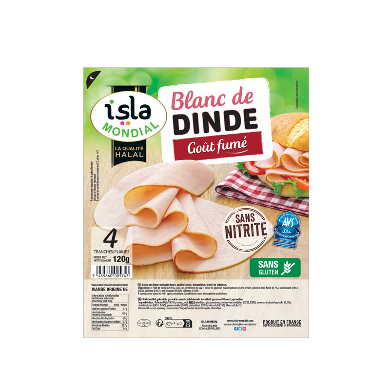 Isla Mondial - Blanc de dinde goût fumé 4 tranches - 120 Gr